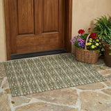 3' X 5' Olive Green And Green Striped Washable Indoor Outdoor Area Rug