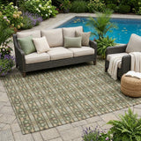 5' X 8' Olive Green And Green Striped Washable Indoor Outdoor Area Rug
