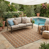 5' X 8' Orange And Teal Blue Striped Washable Indoor Outdoor Area Rug