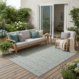 5' X 8' Teal Blue And Silver Striped Washable Indoor Outdoor Area Rug