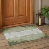 3' X 5' Green And Ivory Floral Washable Indoor Outdoor Area Rug