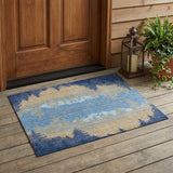3' X 5' Navy Blue And Blue Floral Washable Indoor Outdoor Area Rug