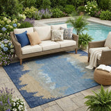 5' X 8' Navy Blue And Blue Floral Washable Indoor Outdoor Area Rug