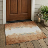 3' X 5' Orange And Ivory Floral Washable Indoor Outdoor Area Rug