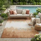 5' X 8' Orange And Ivory Floral Washable Indoor Outdoor Area Rug