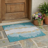 3' X 5' Teal Blue And Turquoise Floral Washable Indoor Outdoor Area Rug