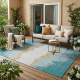 5' X 8' Teal Blue And Turquoise Floral Washable Indoor Outdoor Area Rug