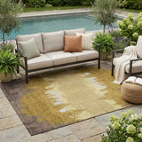 5' X 8' Walnut And Gold Floral Washable Indoor Outdoor Area Rug