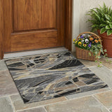 3' X 5' Black And Graphite Abstract Washable Indoor Outdoor Area Rug