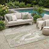 5' X 8' Green And Ivory Abstract Washable Indoor Outdoor Area Rug