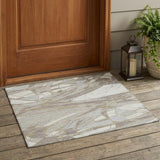 3' X 5' Ivory And Silver Abstract Washable Indoor Outdoor Area Rug