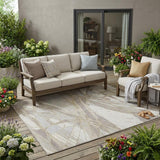 5' X 8' Ivory And Silver Abstract Washable Indoor Outdoor Area Rug