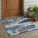 3' X 5' Navy Blue And Blue Abstract Washable Indoor Outdoor Area Rug