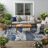 5' X 8' Navy Blue And Blue Abstract Washable Indoor Outdoor Area Rug