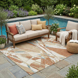 5' X 8' Rust And Orange Abstract Washable Indoor Outdoor Area Rug