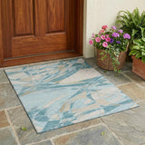 3' X 5' Teal Blue And Silver Abstract Washable Indoor Outdoor Area Rug
