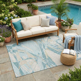 5' X 8' Teal Blue And Silver Abstract Washable Indoor Outdoor Area Rug