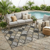 5' X 8' Black And Graphite Geometric Washable Indoor Outdoor Area Rug