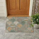 3' X 5' Green And Copper Geometric Washable Indoor Outdoor Area Rug