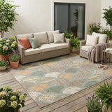 5' X 8' Green And Copper Geometric Washable Indoor Outdoor Area Rug