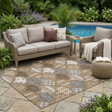 5' X 8' Chocolate And Brown Geometric Washable Indoor Outdoor Area Rug