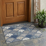 3' X 5' Navy Blue And Blue Geometric Washable Indoor Outdoor Area Rug