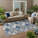 5' X 8' Navy Blue And Blue Geometric Washable Indoor Outdoor Area Rug