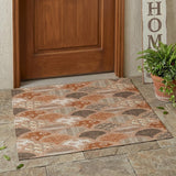 3' X 5' Orange And Chocolate Geometric Washable Indoor Outdoor Area Rug