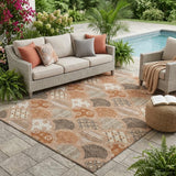 5' X 8' Orange And Chocolate Geometric Washable Indoor Outdoor Area Rug
