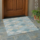 3' X 5' Teal Blue And Silver Geometric Washable Indoor Outdoor Area Rug