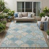 5' X 8' Teal Blue And Silver Geometric Washable Indoor Outdoor Area Rug