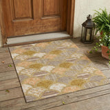 3' X 5' Walnut And Gold Geometric Washable Indoor Outdoor Area Rug