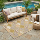 5' X 8' Walnut And Gold Geometric Washable Indoor Outdoor Area Rug