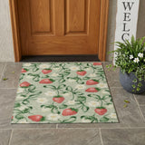 3' X 5' Green And Red Floral Washable Indoor Outdoor Area Rug