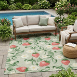 5' X 8' Green And Red Floral Washable Indoor Outdoor Area Rug