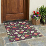 3' X 5' Eggplant And Purple Floral Washable Indoor Outdoor Area Rug