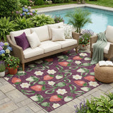 5' X 8' Eggplant And Purple Floral Washable Indoor Outdoor Area Rug