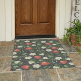 3' X 5' Graphite And Gray Floral Washable Indoor Outdoor Area Rug