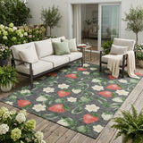 5' X 8' Graphite And Gray Floral Washable Indoor Outdoor Area Rug