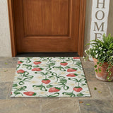 3' X 5' Ivory And Linen Floral Washable Indoor Outdoor Area Rug