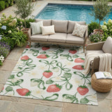 5' X 8' Ivory And Linen Floral Washable Indoor Outdoor Area Rug