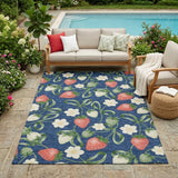 5' X 8' Navy Blue And Blue Floral Washable Indoor Outdoor Area Rug