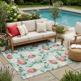 5' X 8' Sky Blue And Blue Floral Washable Indoor Outdoor Area Rug