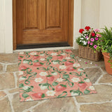 3' X 5' Salmon And Orange Floral Washable Indoor Outdoor Area Rug