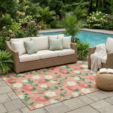 5' X 8' Salmon And Orange Floral Washable Indoor Outdoor Area Rug