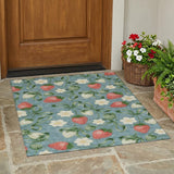 3' X 5' Teal Blue And Green Floral Washable Indoor Outdoor Area Rug