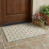 3' X 5' Green And Red Floral Washable Indoor Outdoor Area Rug