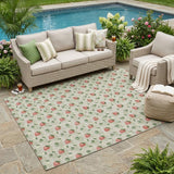 5' X 8' Green And Red Floral Washable Indoor Outdoor Area Rug