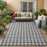 5' X 8' Navy Blue And Blue Floral Washable Indoor Outdoor Area Rug