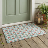 3' X 5' Teal Blue And Silver Floral Washable Indoor Outdoor Area Rug